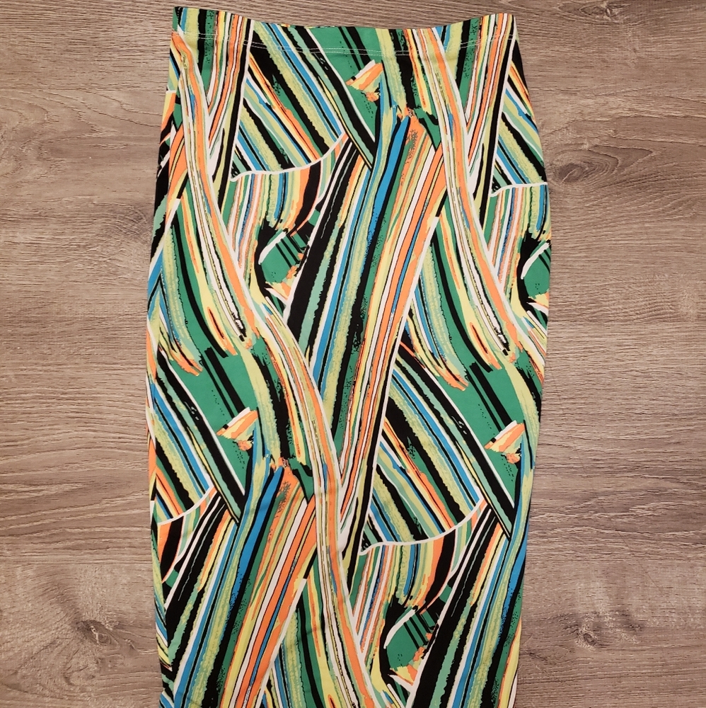 Neon Stretchy Mid Length Skirt with Slit